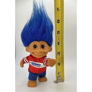 Vtg Russ Troll Doll NFL NEWYORK GIANTS Dark Blue Hair, Heisman Pose, No Football